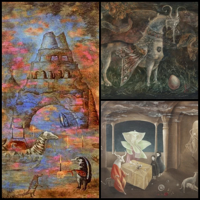 collages con seres mitológicos de Leonora Carrington